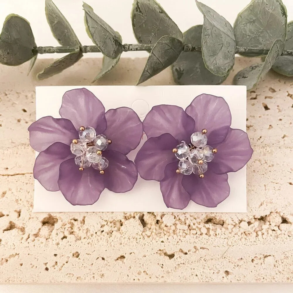 925 Sterling Silver Flower Petal Earrings Large Statement Earrings Floral Studs - Picture 6 of 12